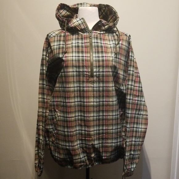 Eddie Bauer Other - Eddie Bauer Madras Plaid 1/4 Zip Hooded Pullover Anorak Jacket